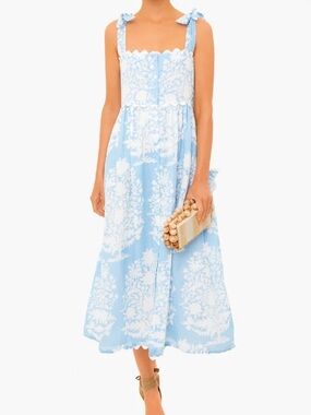 NWT Juliet Dunn Palladio Print Tie Shoulder Dress Pastel Blue Size 1 Small 4-6